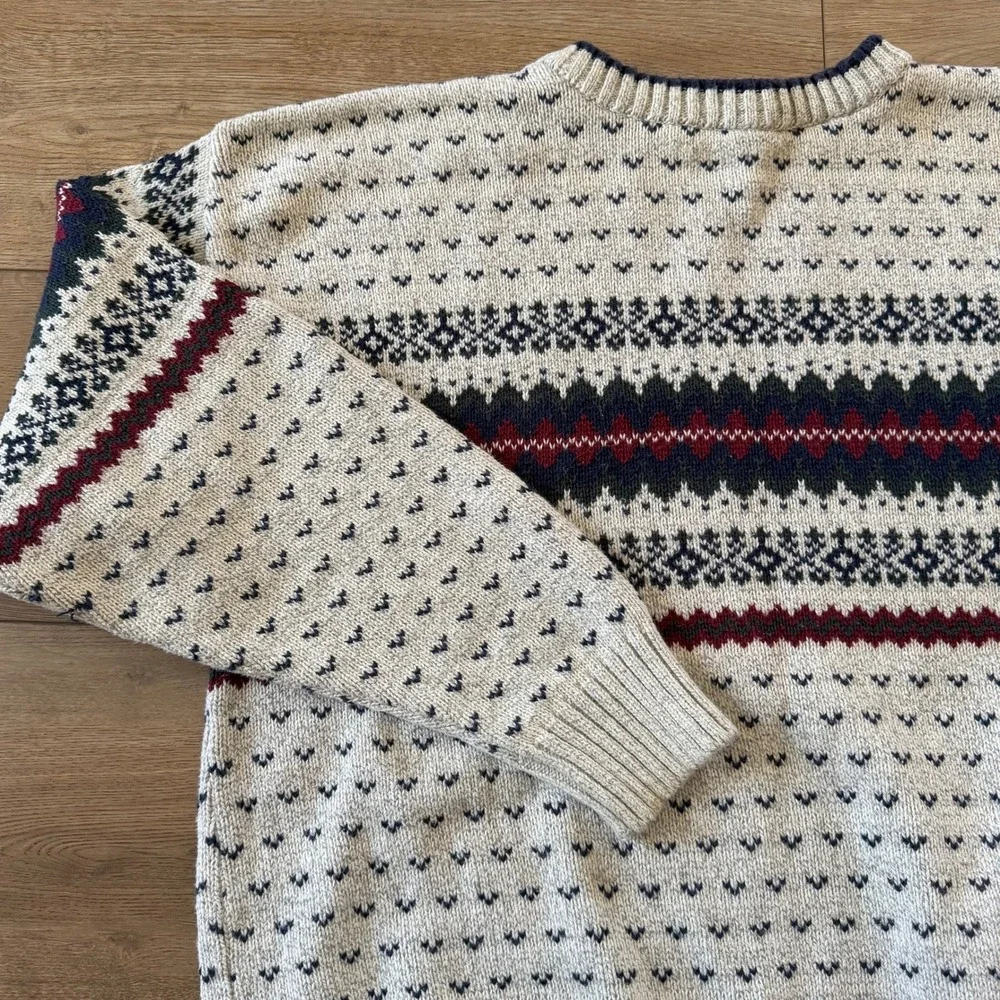 INC International Concepts Mens Fair Isle Vtg Cotton Sweater Cream Large USA